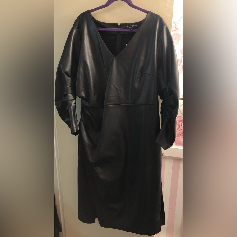ELOQUII Black Faux Leather Dress, Size 20
